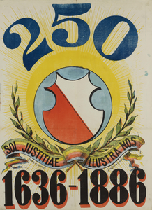 700247 Affiche van het 50e lustrum (250-jarig bestaan) van de universiteit te Utrecht.21-06-1886-26-06-1886